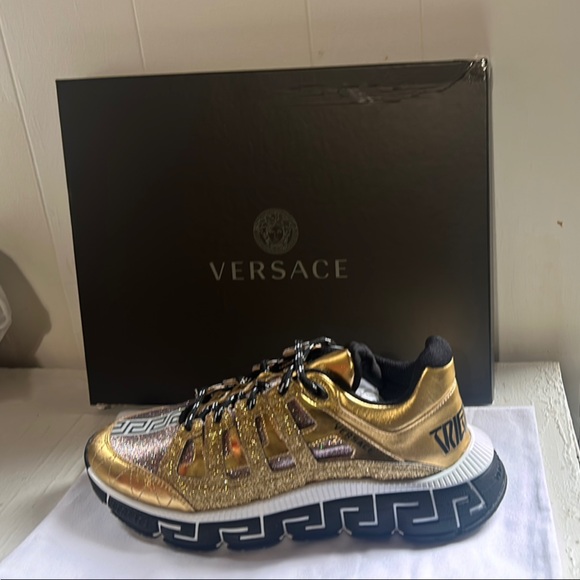 Versace Metallic Gold Sneakers with Black Accents